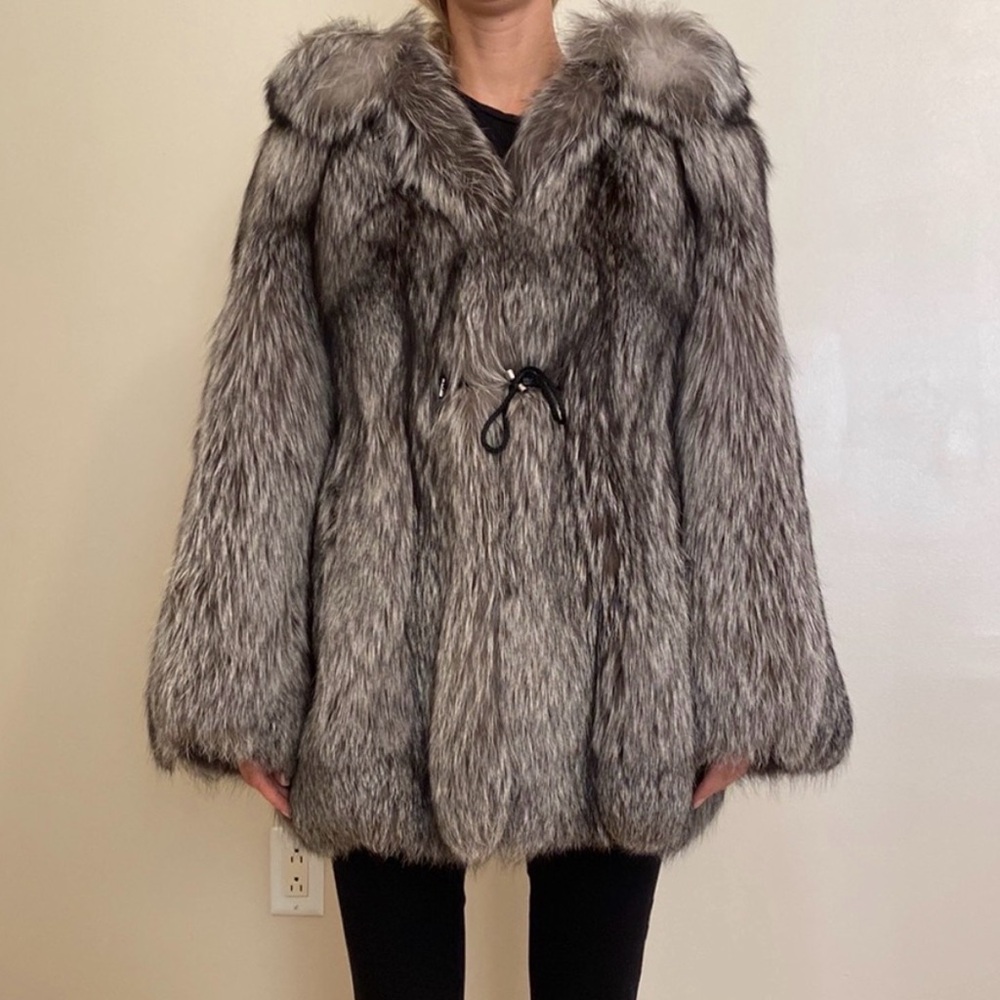 Hooded fox fur coat